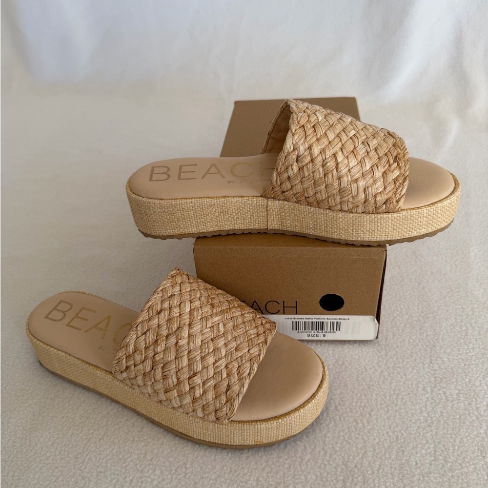 Lotus Braided Raffia Platform Sandal Beach by Matisse Beige